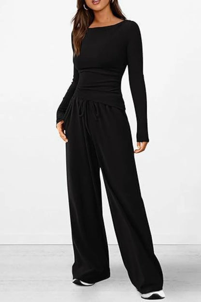 Casual suit asymmetrical long sleeved T-shirt wide leg pants casual sportswear