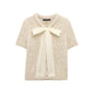 Fashionable transparent stiff yarn bow decoration knitted jacket