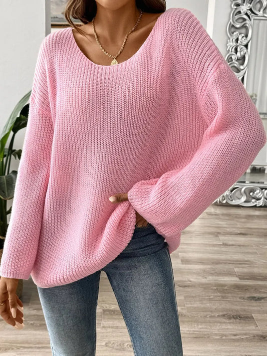 Loose one neck off shoulder flared sleeve sweater