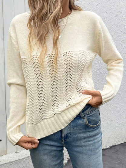 Autumn Knitwear Round Neck Hollow Solid Color Sweater