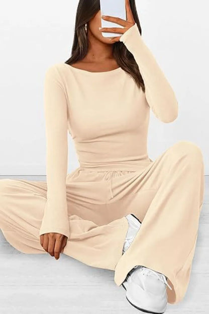Casual suit asymmetrical long sleeved T-shirt wide leg pants casual sportswear