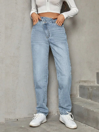 Fashionable trend slimming casual high waisted loose denim pants