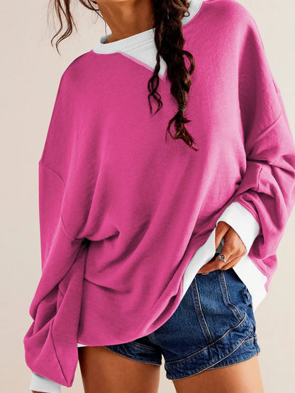 Long sleeved top loose trendy brand off shoulder round neck sweatshirt jacket for women in spring and autumn