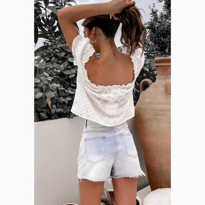 Casual and fashionable temperament washed denim shorts with frayed edges