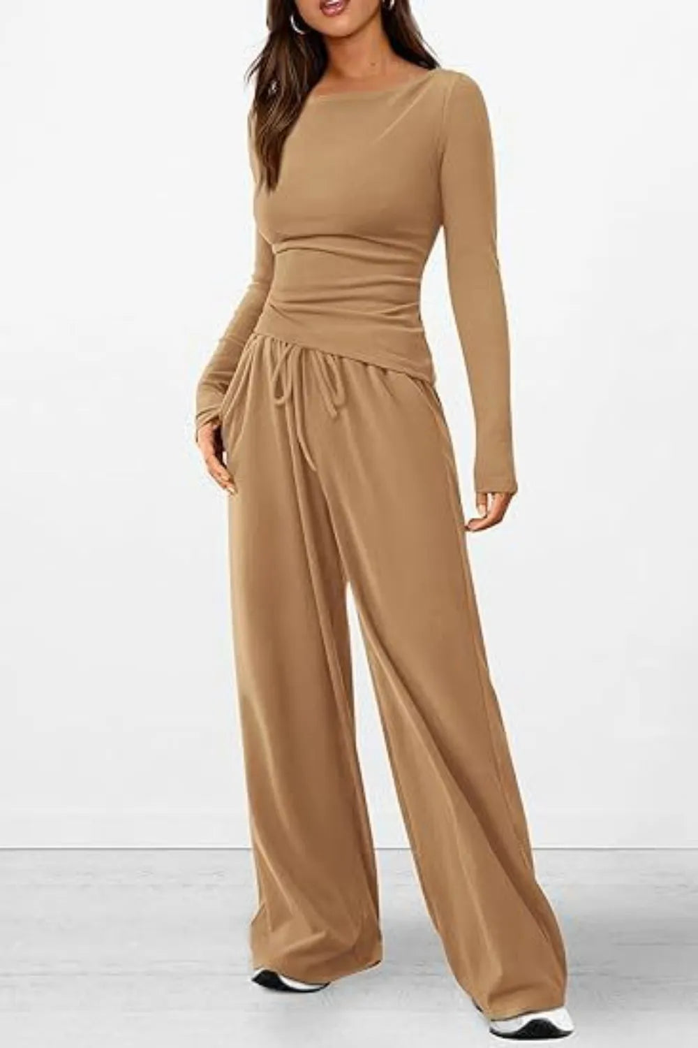Casual suit asymmetrical long sleeved T-shirt wide leg pants casual sportswear