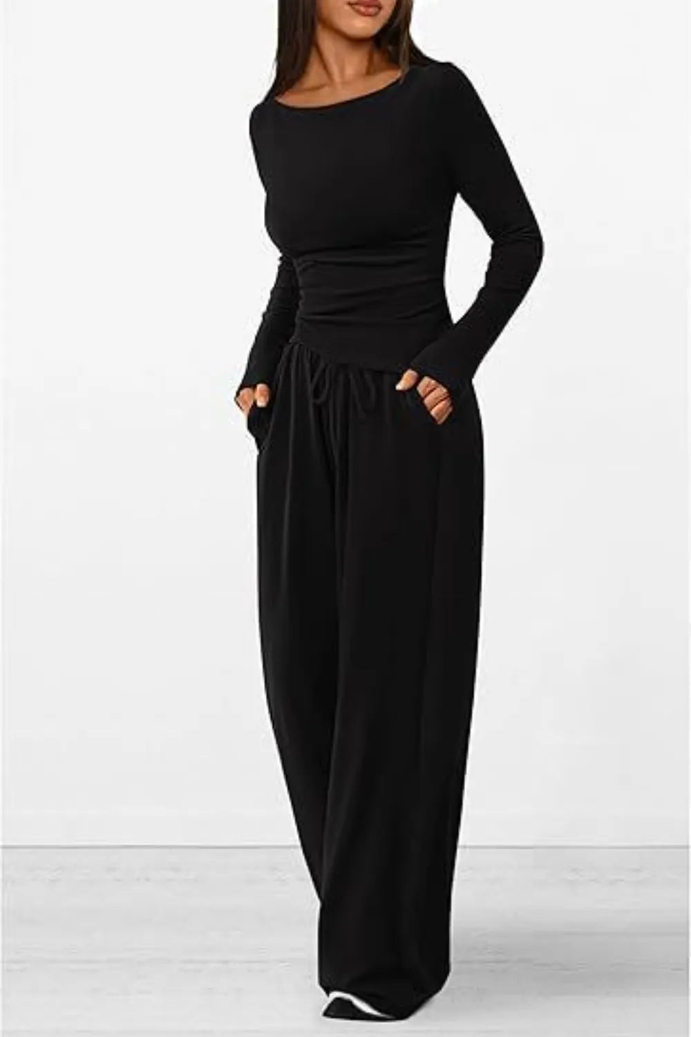 Casual suit asymmetrical long sleeved T-shirt wide leg pants casual sportswear